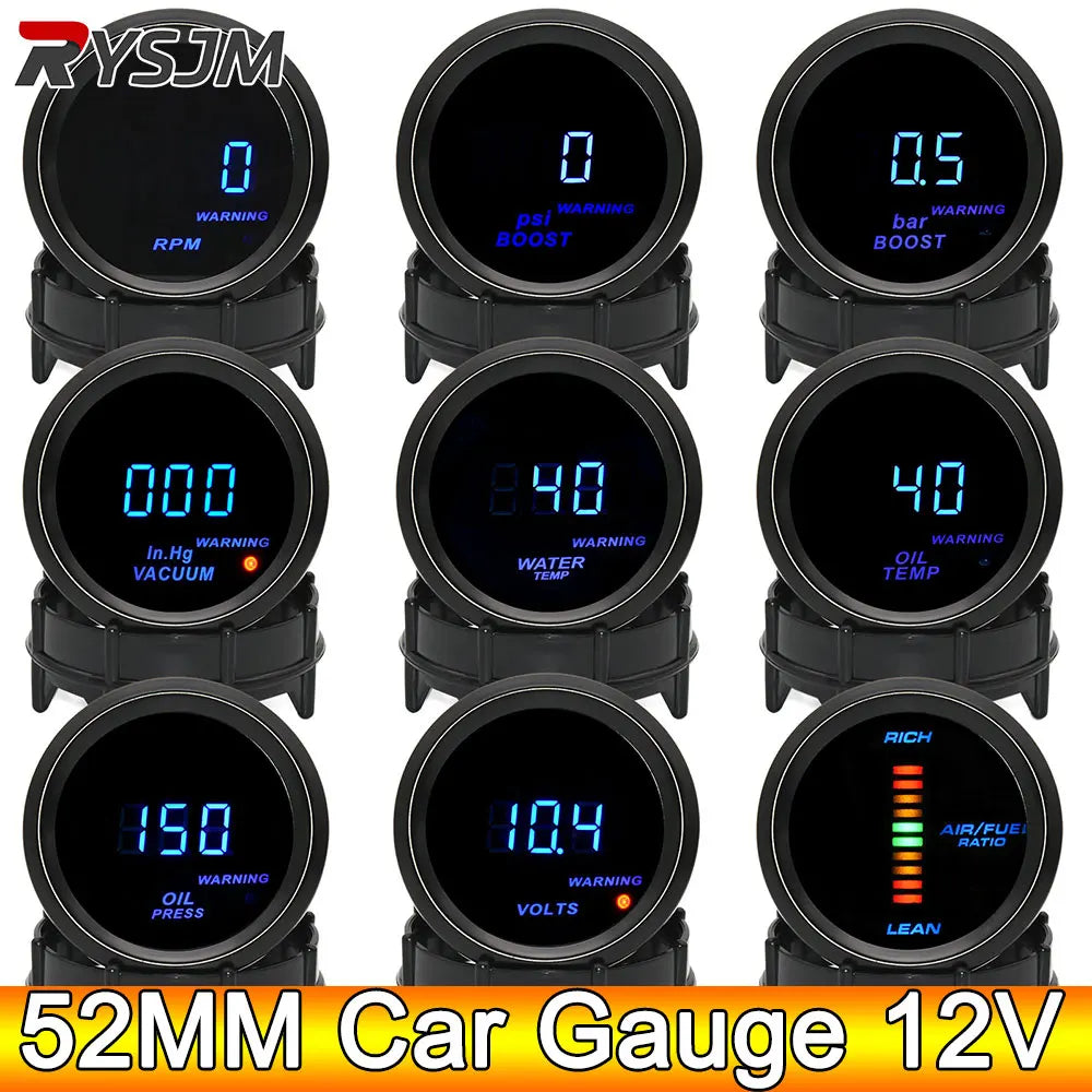 Digital Turbo Boost Gauge 52mm | BAR PSI Car Gauge Set with Water Temp Oil Pressure Voltmeter