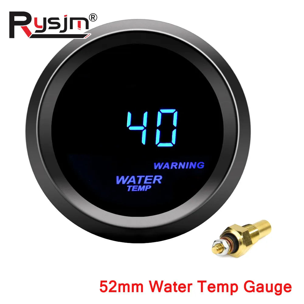 52mm Car Digital Water Temp Oil Temp Turbo Boost Gauge PSI BAR Oil Pressure Gauge Voltmeter Tachometer RPM Meter Holder Optional