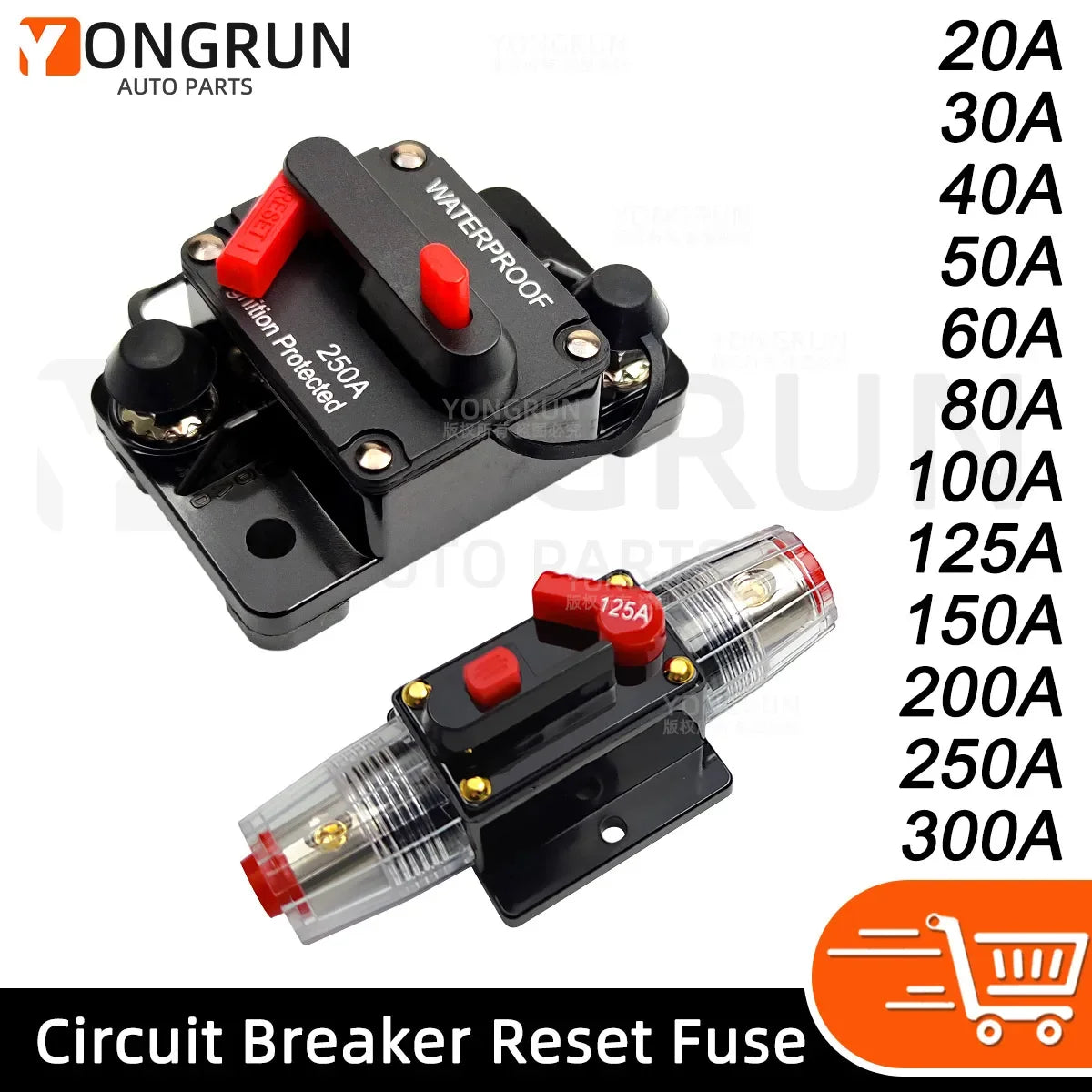 Circuit Breaker 20A to 300A Manual Reset for Car Audio System Waterproof Marine Circuit Breaker Rese
