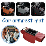 Car Center Console Height Increasing Armrest Cushion Multifunctional PU Leather Armrest Pad with Cup Holder Tissue Box Universal