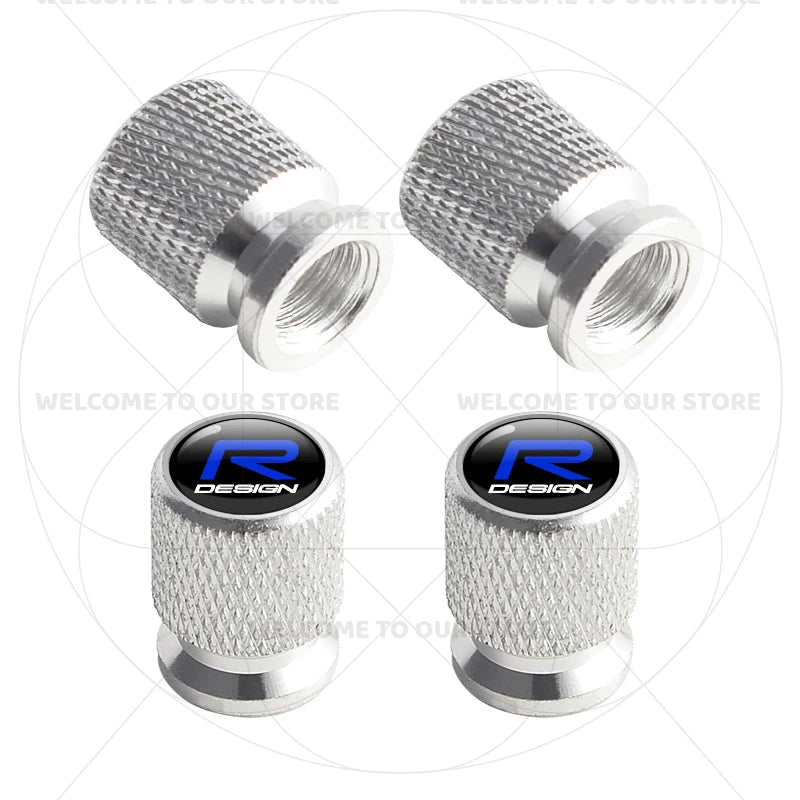 For Volvo R Design Emblem Aluminum Tire Valve Caps | 4-Pack Dust Covers lifestyle view