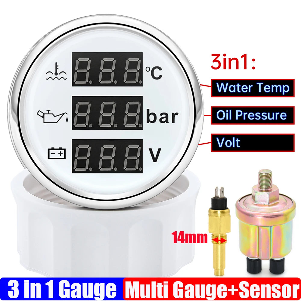 3 In 1 Digital 52mm Gauge with Alarm | Water Temperature, Oil Pressure, and Voltage M lifestyle view