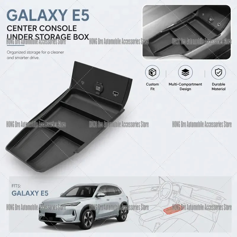 For Samsung Galaxy E5 Center Console Storage Box Car Interior Organizer Tray Armrest Compartment Acc