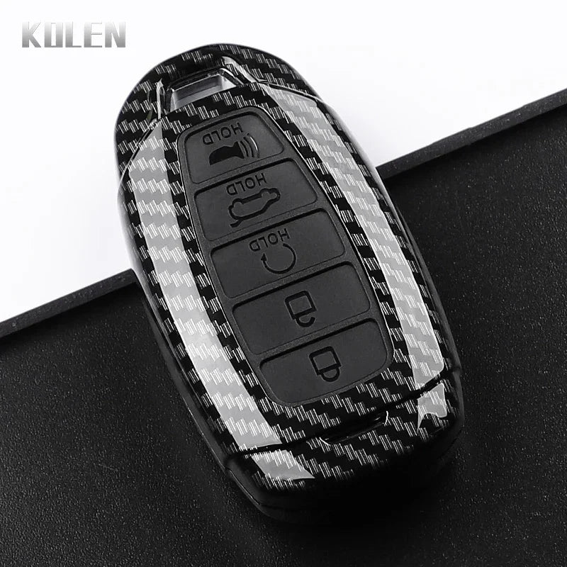ABS Carbon Fiber Style Car Key Case Cover For Hyundai i30 ix25 Elantra KONA Solaris Azera Grandeur TM Accent Santa Fe Keychain