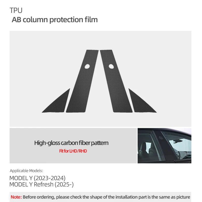For Tesla Model 3 Highland 2024 Model Y 2019-2025 Juniper Car Body A B Center Pillar TPU Protector Film Decoration Accessories