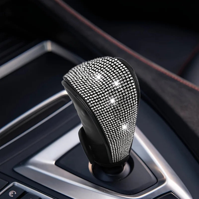 Universal Bling Diamond Gear Shift Cover, Sparkly Rhinestone PU Leather Car Shifter K lifestyle view