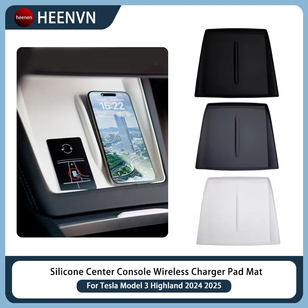 Silicone Wireless Charger Pad for Tesla Model 3 Highland 2024 2025 | Center Console Non-Slip Protect
