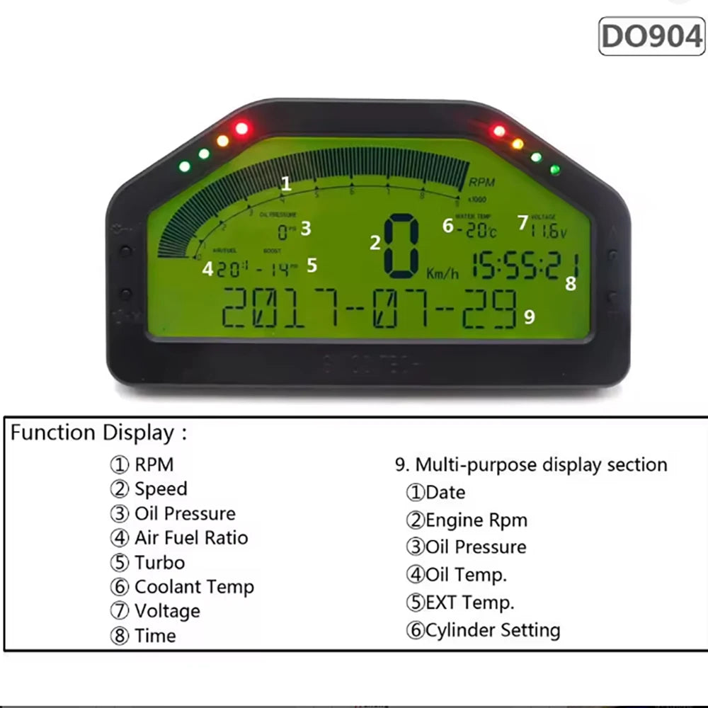 DO904 9-in-1 Multi-Function Car Gauge | LED Digital Tachometer with Full Sensor Kit