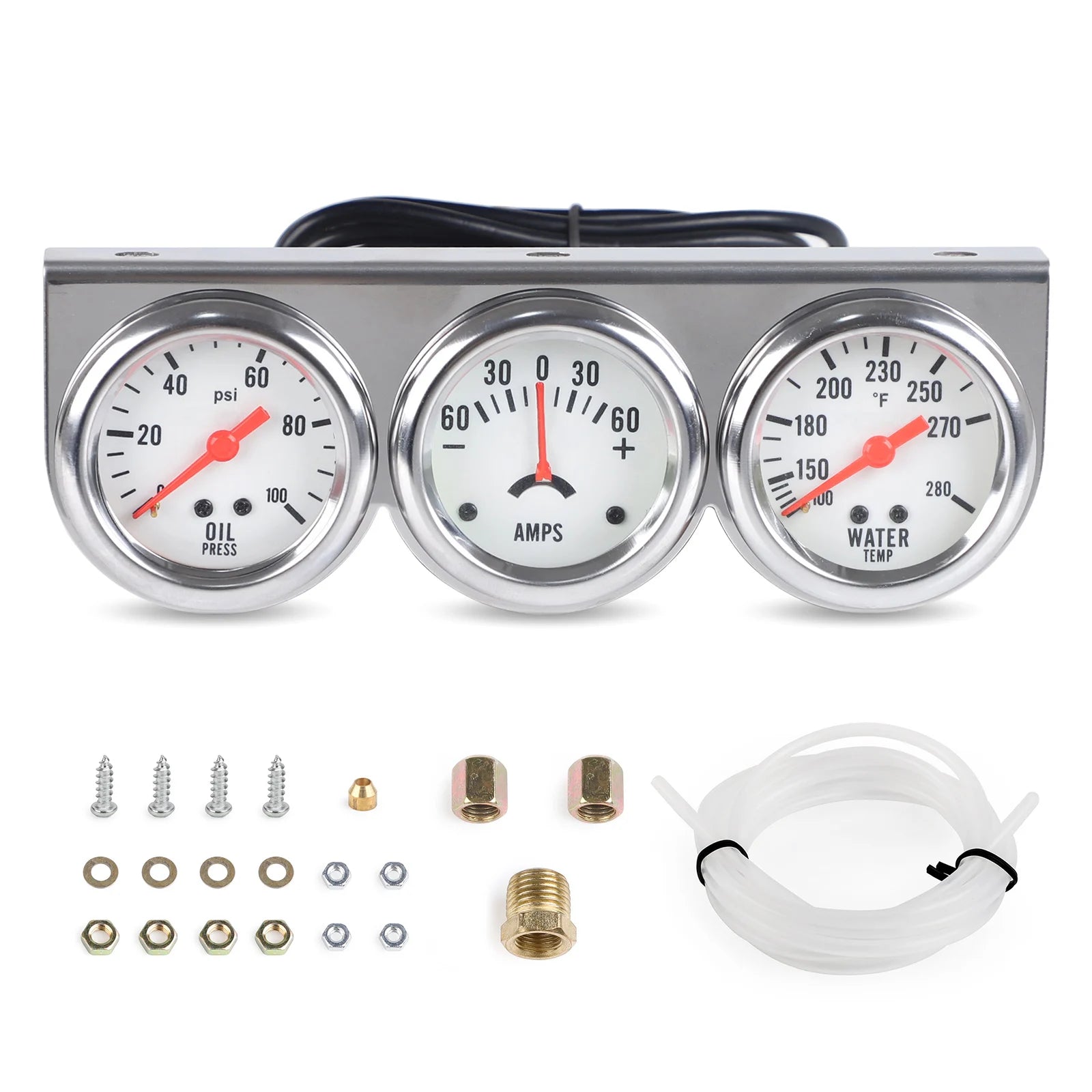 Oil Pressure Water Temp Voltmeter 3 in 1 Gauge Kit | 52mm Triple Gauge Mechanical Chr alternate view