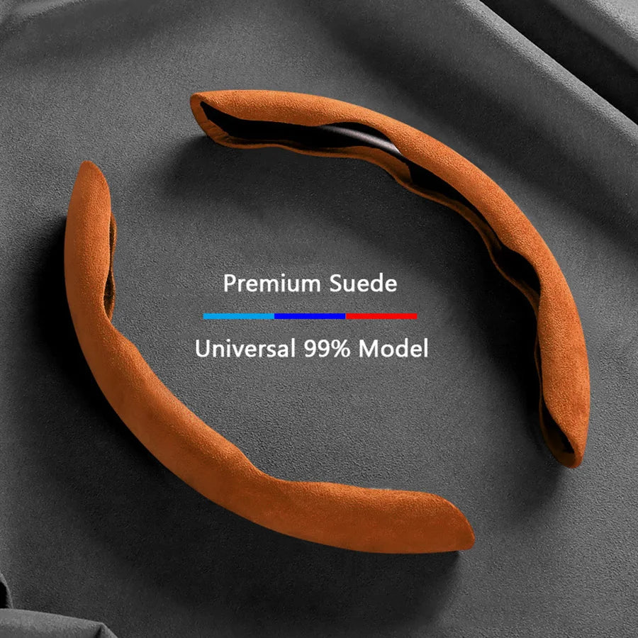 Suede Universal 38CM Car Steering Wheel Booster Cover Non-Slip Auto Interior Steer Protector Decoration Accessories-Brown