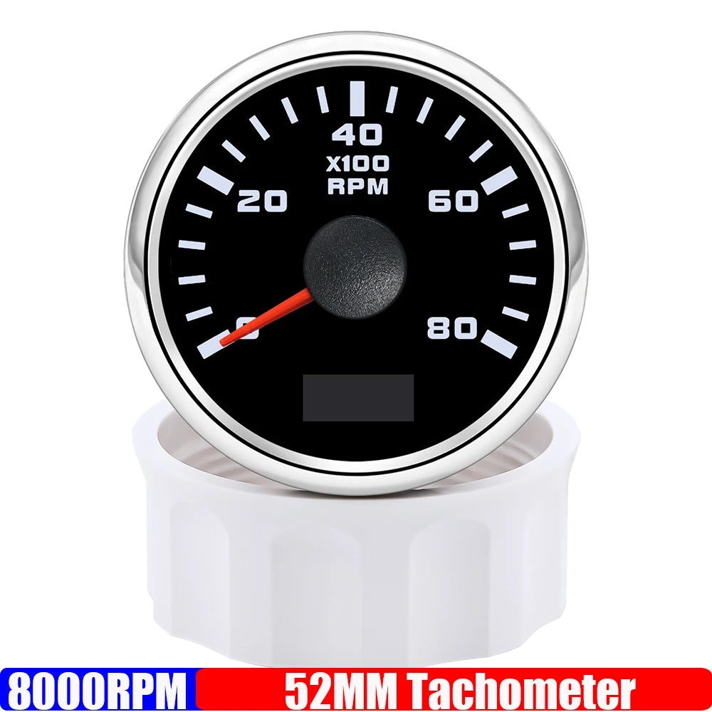 2" 52mm Tachometer Gauge | Red Backlight RPM Meter for Car Boat Marine 12V 24V detail view