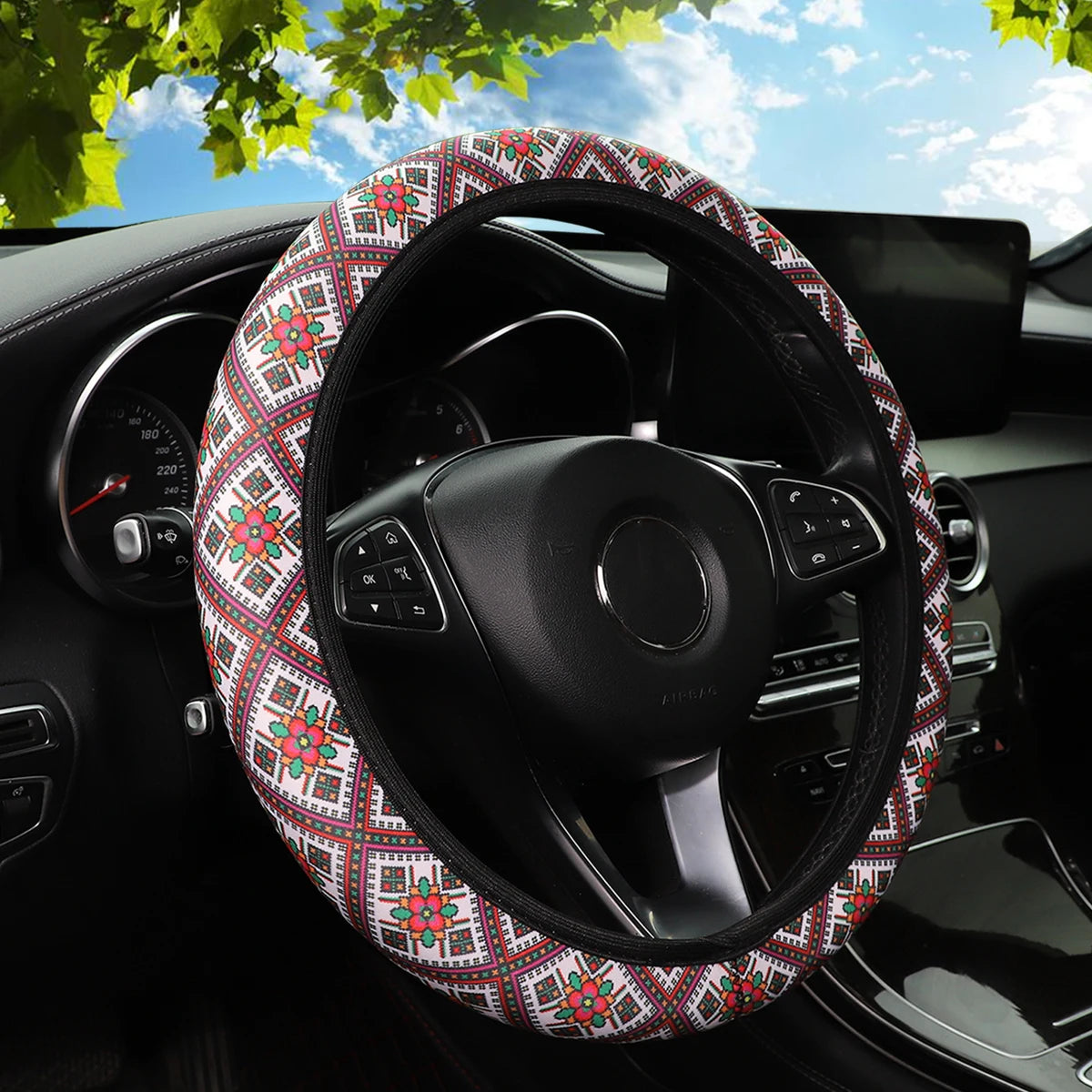 19 Diving material printed fabric car rimless steering wheel cover Christmas camouflage detail view