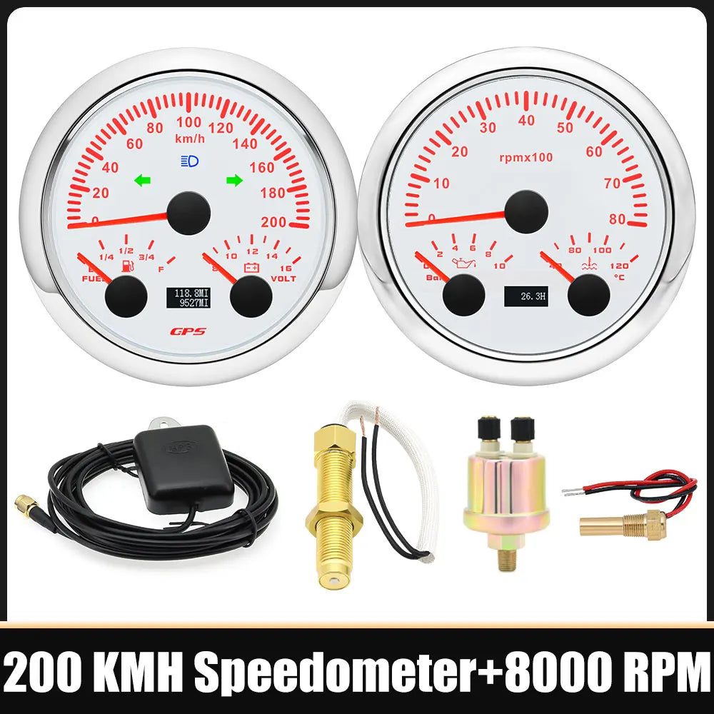 85mm Car 3 In 1 Multi-functional GPS Speedometer Set | RPM Tachometer with Oil Pressure, detail view