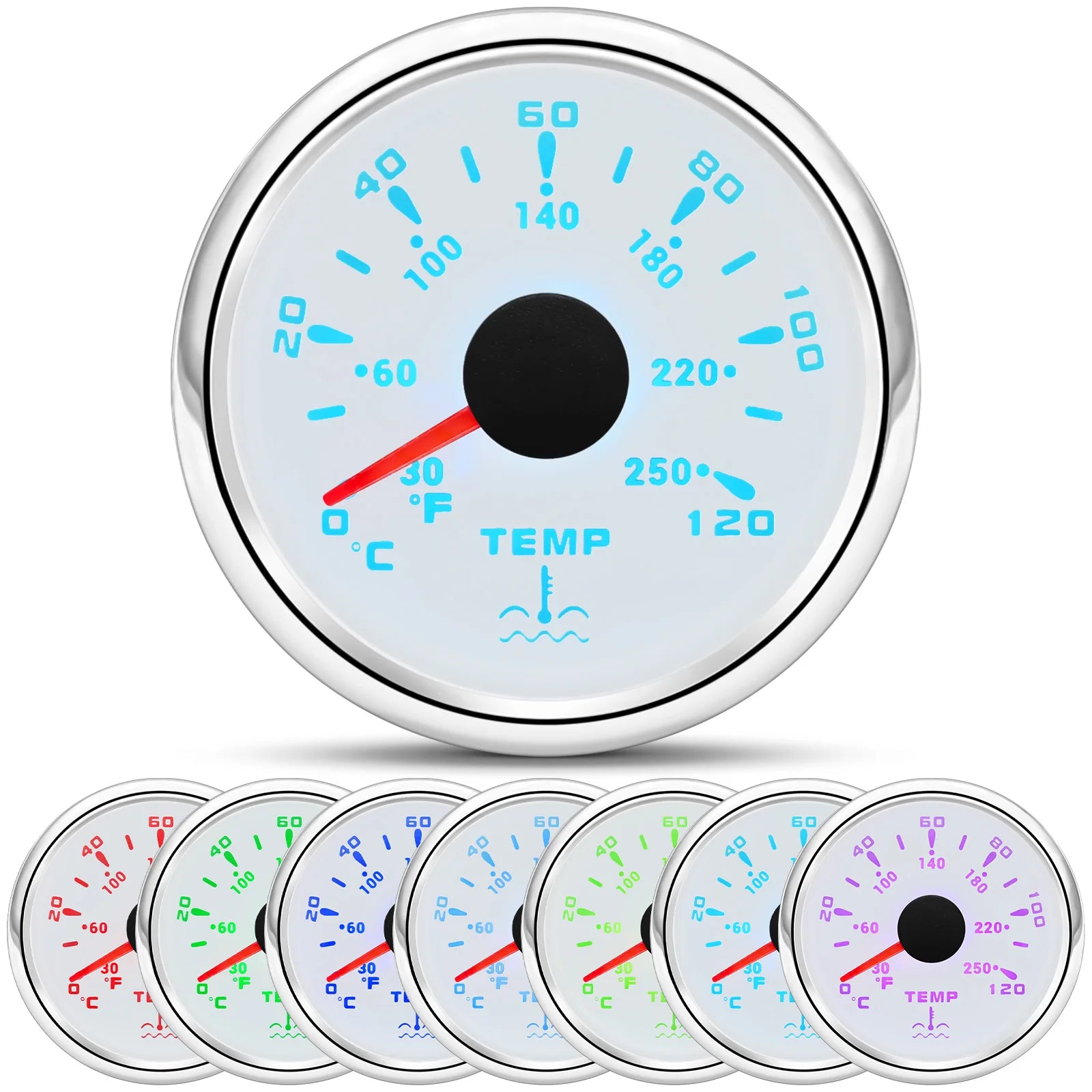 2" 52mm Water Temperature Gauge 0~120℃ 7 Color Backlight | Universal Marine Car Boat lifestyle view