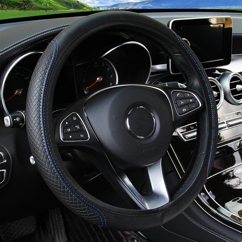 Universal Car Steering Wheel Cover Breathable Anti Slip PU Leather Steering Covers Suitable 37-38cm