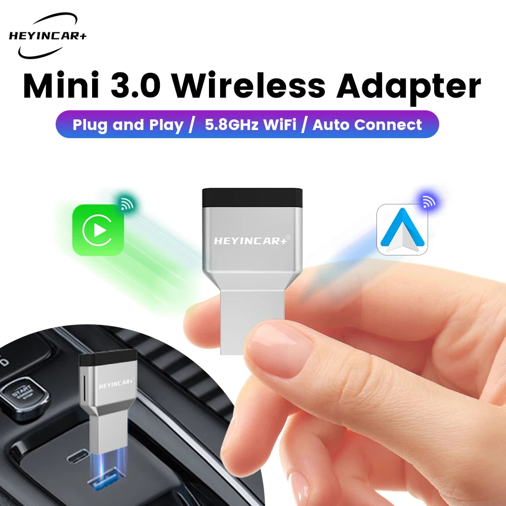 HEYINCAR Wireless CarPlay Dongle Wireless Android Auto Adapter 2in1 Car Intelligent Systems Ai Box F