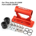 MUQZI Thru Axle Fork Mount Bike Rack | Quick Release Bicycle Carrier for Car Roof Truc close-up view