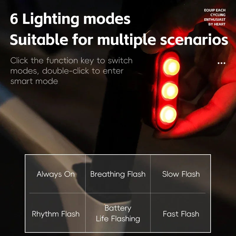 WEST BIKING Bicycle Rear Light Multi LED IP66 Tail Light Auto Start/Stop Brake Sensing close-up view