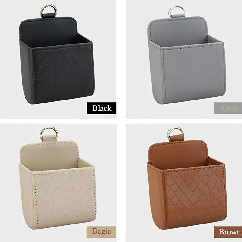 Car Phone Holder Air Vent Storage Box | PU Leather Car Organizer for Phone Glasses close-up view