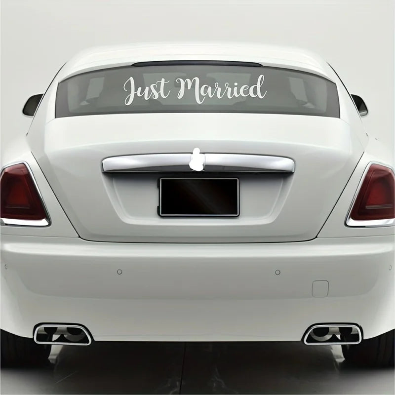1 Set FunFrenzy Just Married Vinyl Decal Sticker - Matte Finish, Easy to Apply & Remo lifestyle view