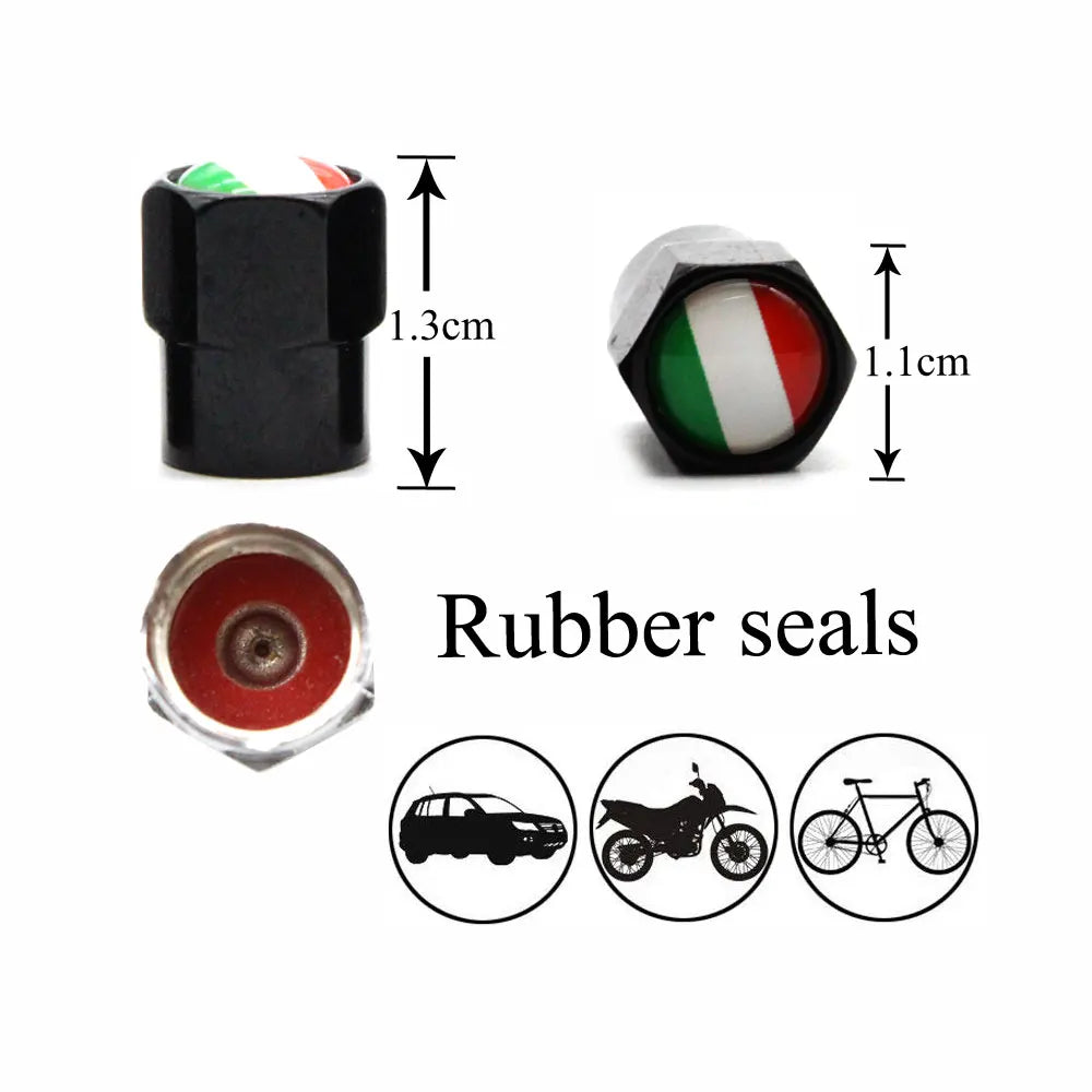 DSYCAR 4 Pieces Italy Flag Car Tire Valve Caps | Aluminium Alloy Airtight Stem Covers alternate view