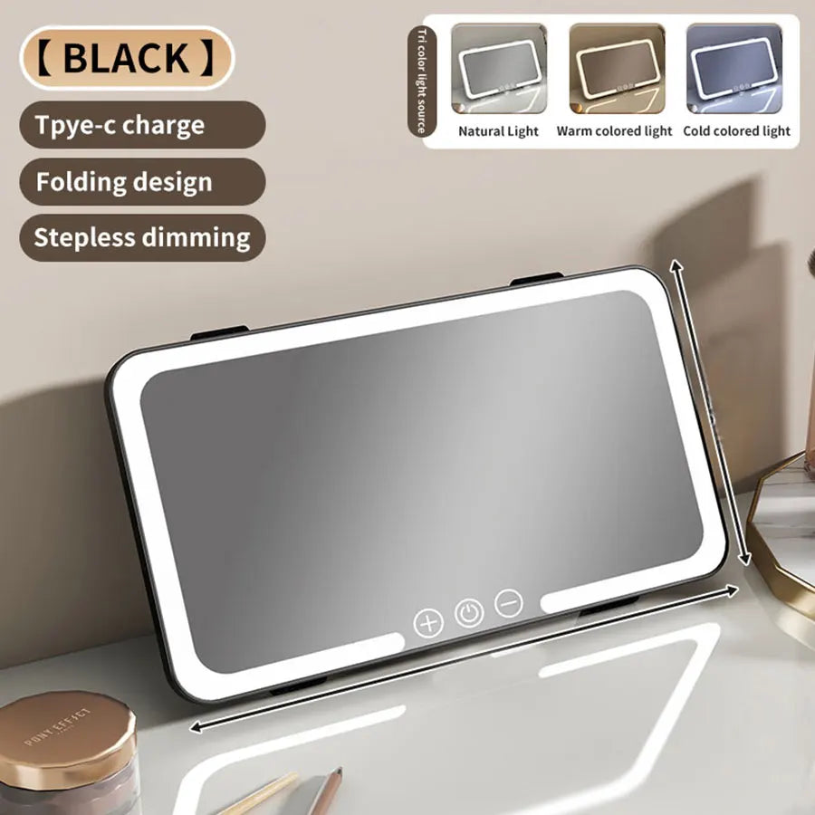 Car Sun Visor Vanity Mirror with 3 Modes Touch Screen Light Detachable Auto Interior Makeup USB Rechargeable Portable for Travel