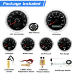6pcs Gauge Set 160MPH 200km/h GPS Speedometer Tachometer Water Temp Fuel Voltmeter Oi alternate view