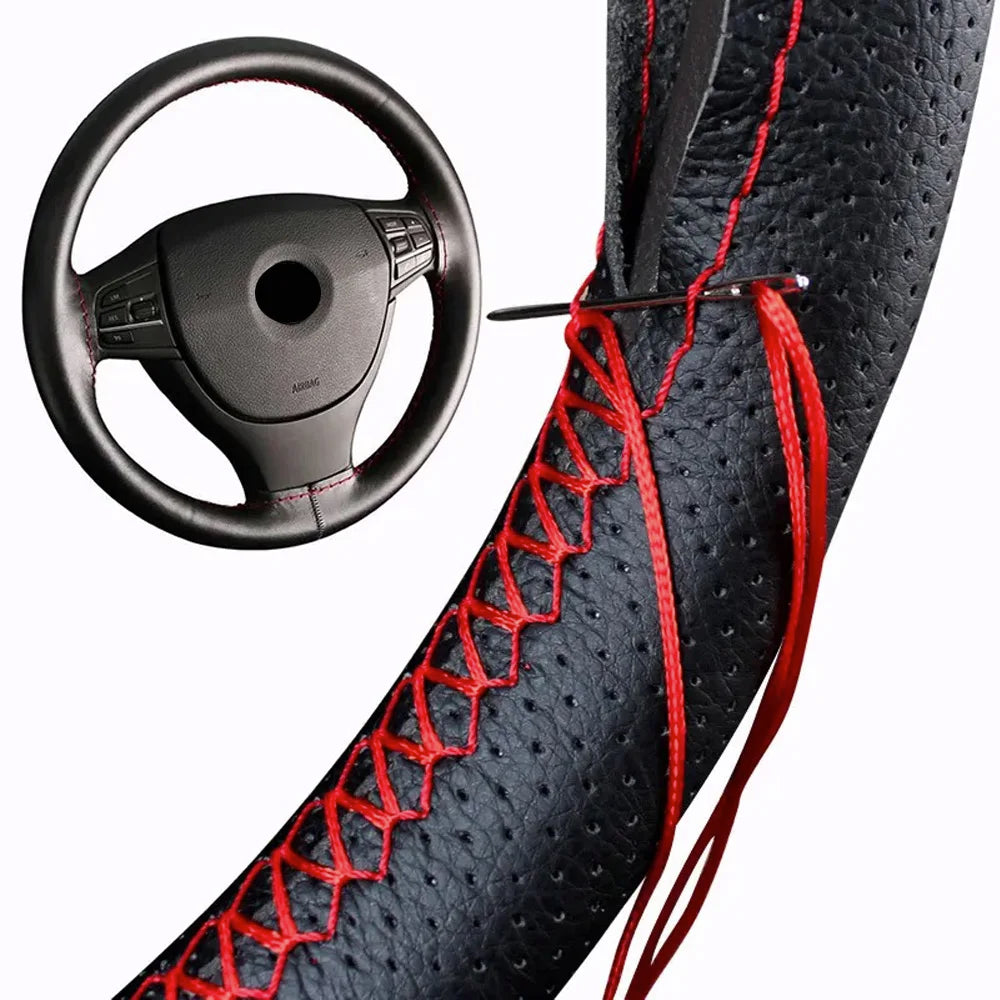 Car Steering Wheel Braid Cover Needles And Thread Artificial Leather Car Covers Suite 5 Color DIY Te