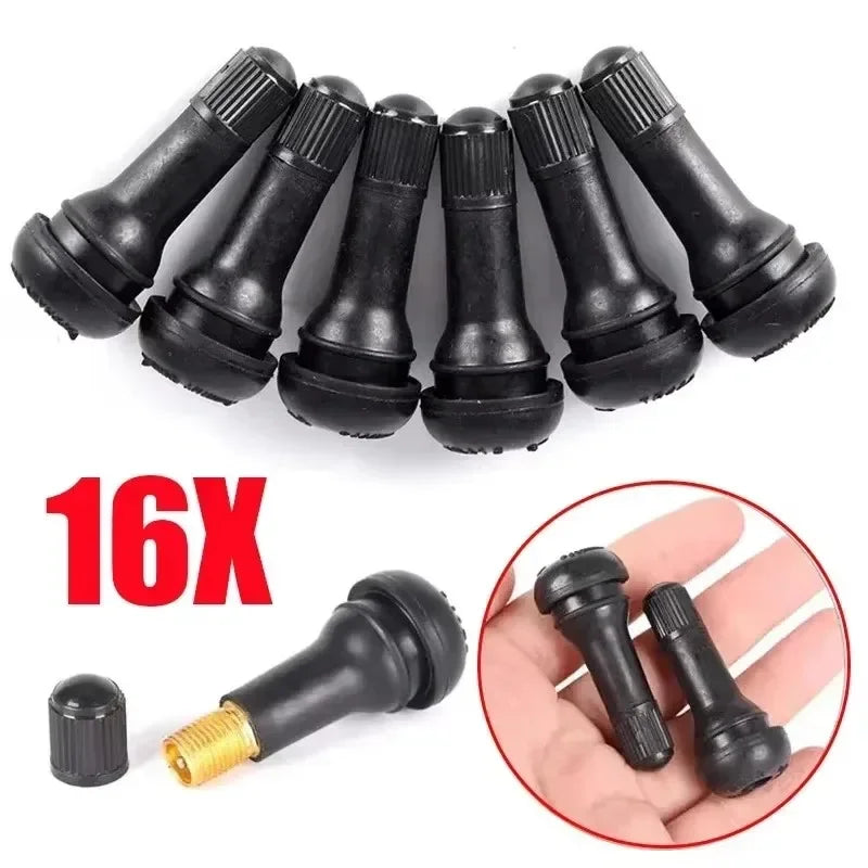 Black TR414 Tubeless Car Tire Valve Stems with Caps | Snap-in Rubber Tire Valve Stem Covers
