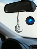 Moon Pendant Car Hanging Ornament | Hollow Crescent Design With Luminous Stone