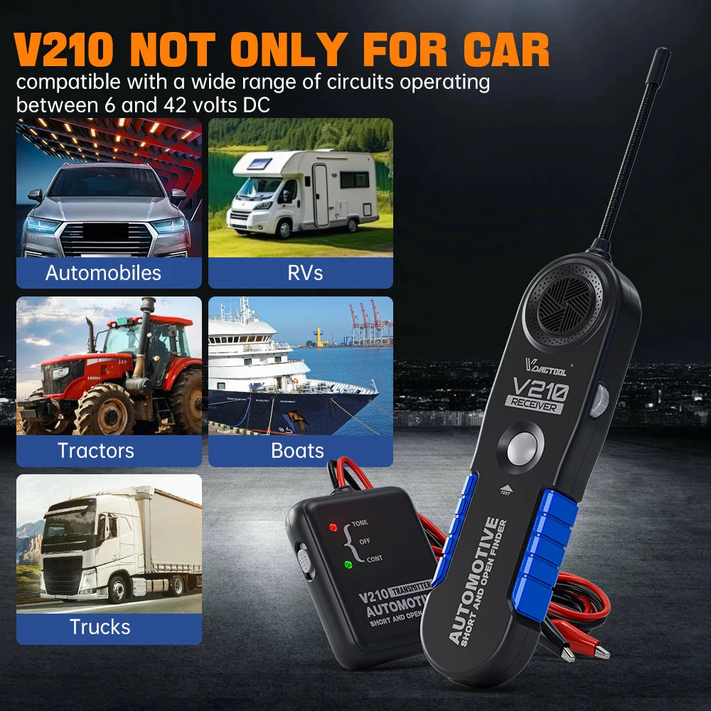 VDIAGTOOL V210 Universal 6-42V Car Electric Circuit Tester Automotive Circuit Wire Tracker Short Open Finder Auto Repair Cable