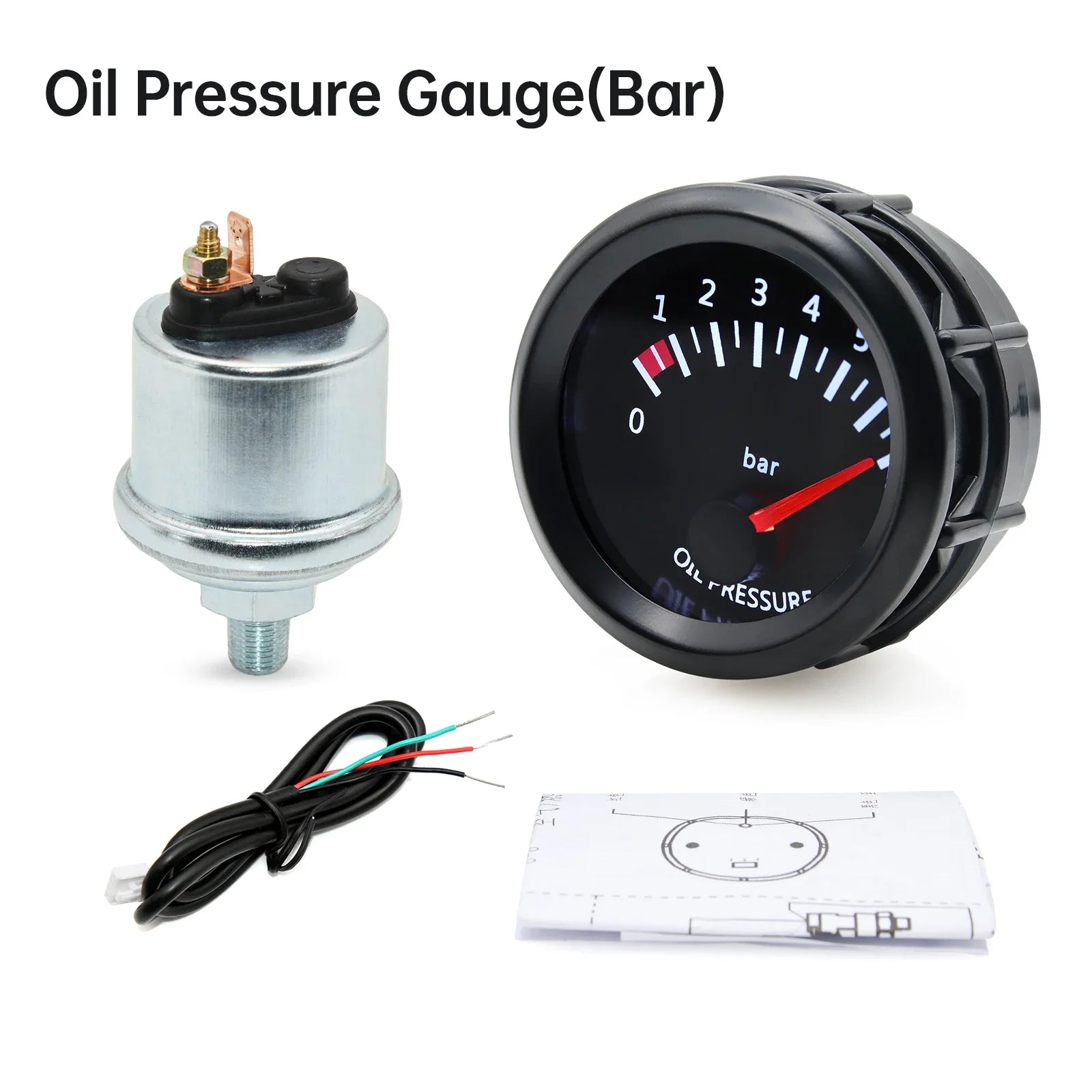 12V Car Gauge 52mm Water Temp Oil Temp Voltmeter Oil Press BAR PSI Vacuum Boost Gauge close-up view