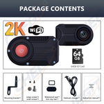 2K HD WiFi Motorcycle DVR | Waterproof IP66 Dash Cam with 170° Wide Angle and Loop Rec close-up view