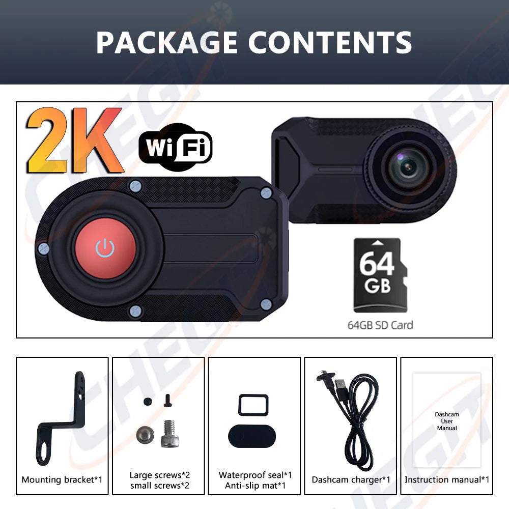 2K Motorcycle Dash Cam | IP66 Waterproof, WiFi, 170° Wide Angle close-up view