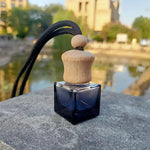 Square Glass Car Perfume Bottle Pendant | Empty Essential Oil Diffuser close-up view