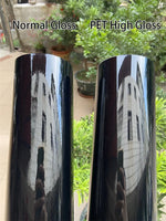 Aomior PET Glossy Black Vinyl Car Wrap | High Gloss Chrome Out Film for Vehicle Roof, close-up view