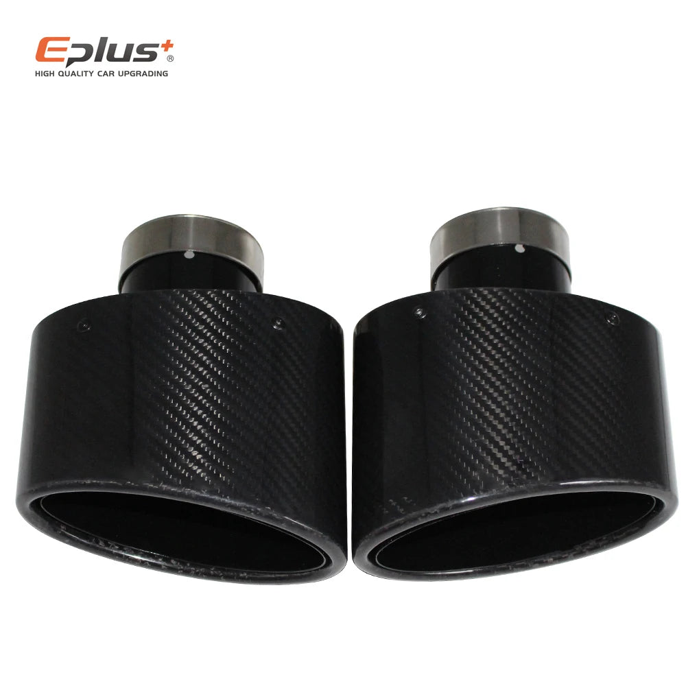 Oval Gloss Carbon Fiber Universal Car Muffler Tip Exhaust Pipe Nozzle Decoration | Stainless Steel B