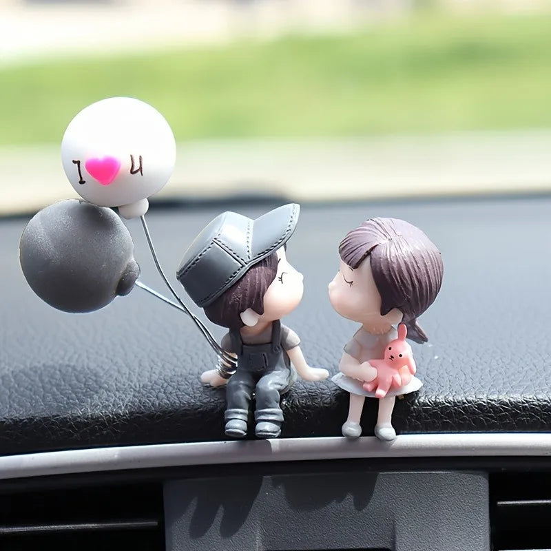 Cute Ornaments Couple Action Figurines Balloons For Car Dashboard Decoration close-up view