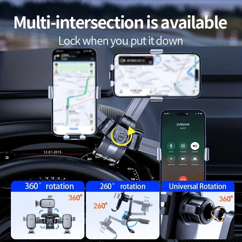 Lcars Metal-Textured Multifunctional Car Phone Holder, with Metal Clamp Arm and Abs Plastic Material, Used for Phone Navigation and Entertainment, Does Not Block the Line of Sight, Can Be Adjusted to Multiple Angles, Supports