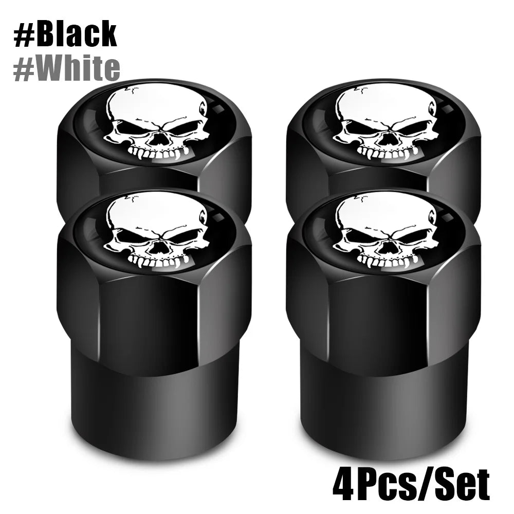Red Skull Valve Stem Caps | 4-Pack Aluminum Alloy Tire Valve Covers for Cars, Trucks, Mo detail view