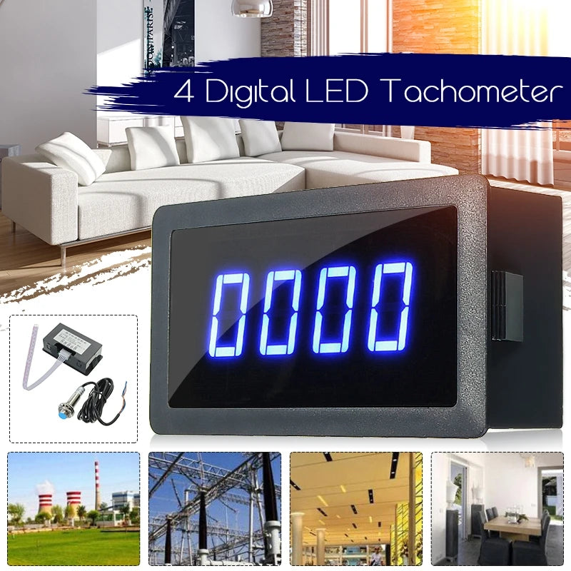 4 Digital LED Blue Green Tachometer Gauge RPM Speed Meter with Hall Proximity Switch alternate view