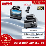 DDPAI 4K Dash Cam Z50 Pro 5GHz Wi-Fi GPS ADAS Night Vision 4G Connectivity Car DVR 24H Parking Support Front and Rear Cam