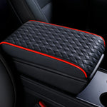 Premium Red Leather Car Armrest Box Pad | Adjustable Dashboard Organizer with Ergonomic Design | Mul