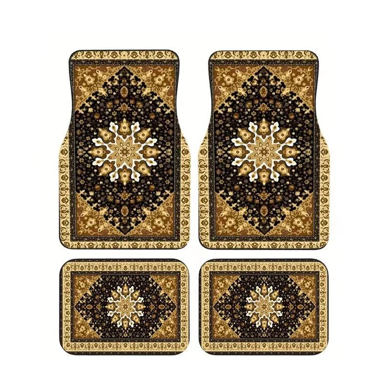 Red Bohemian Paisley Print Car Floor Mats 4Pcs Universal Anti-Slip Auto Carpet Inte additional angle