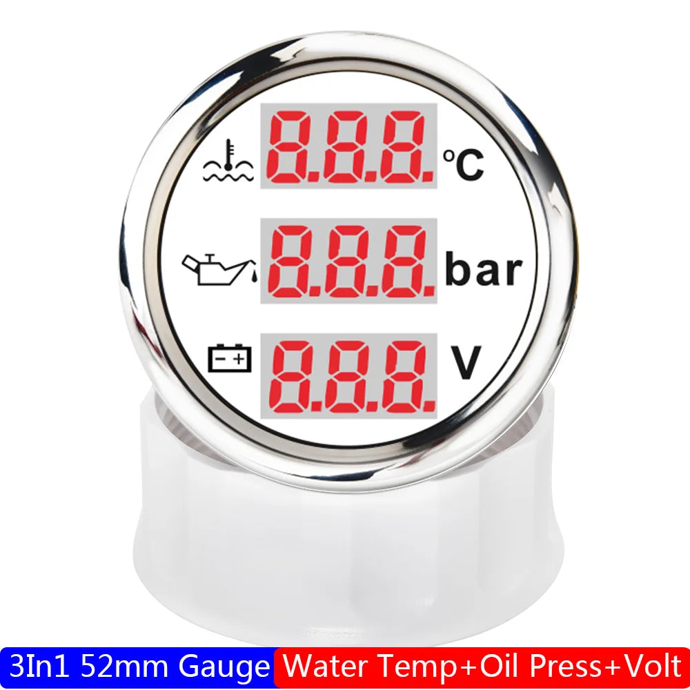 3 in 1 Digital 52mm Gauge with Alarm | Water Temperature, Oil Pressure, and Voltmeter alternate view