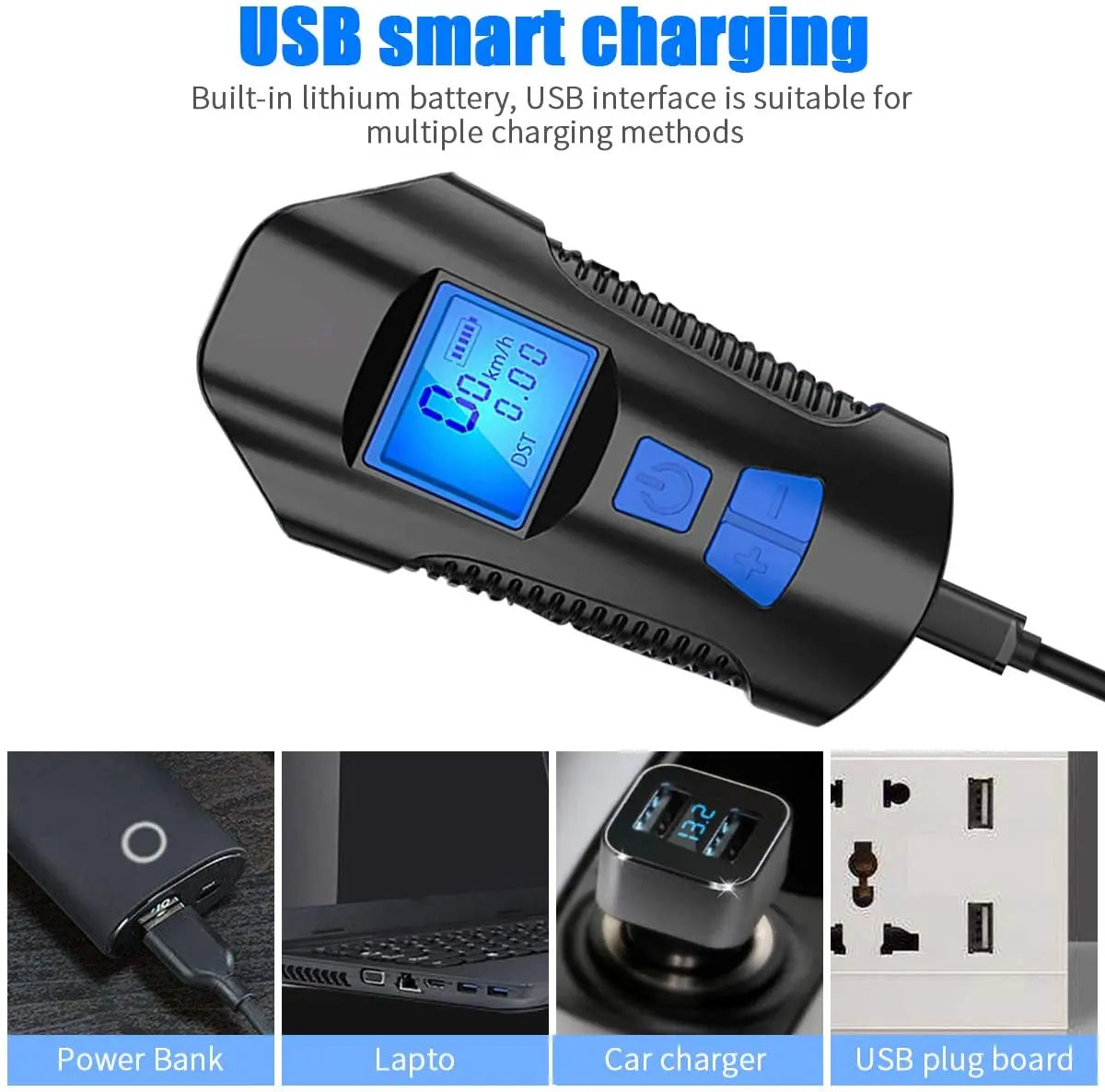 Bike Light Set,Bicycle Headlight with Horn and Speedometer Odometer,USB Rechargeable Bik detail view
