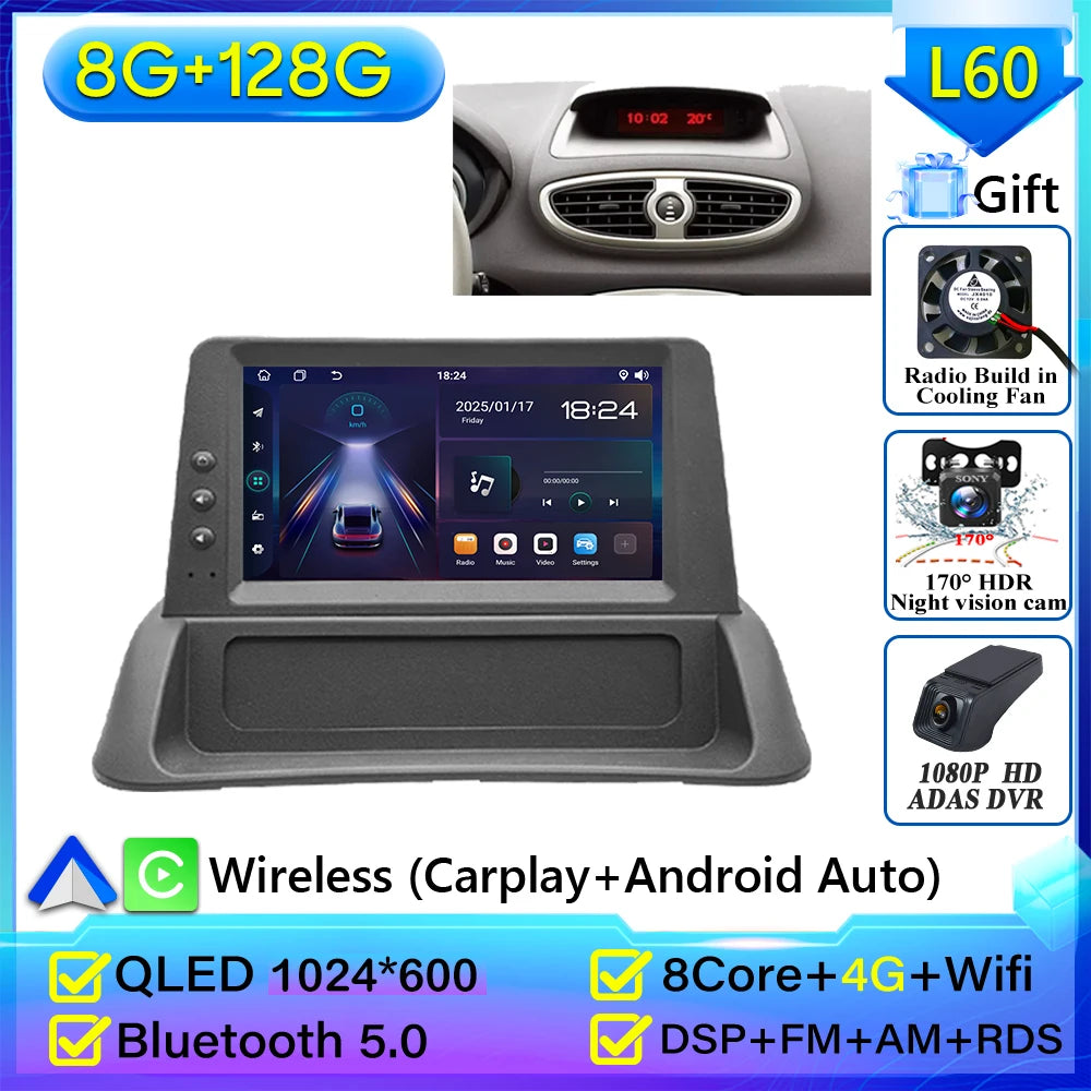 Carplay for Renault Clio 3 2005-2014 | Android 16 GPS Navigation Car Radio with 2K Sc alternate view