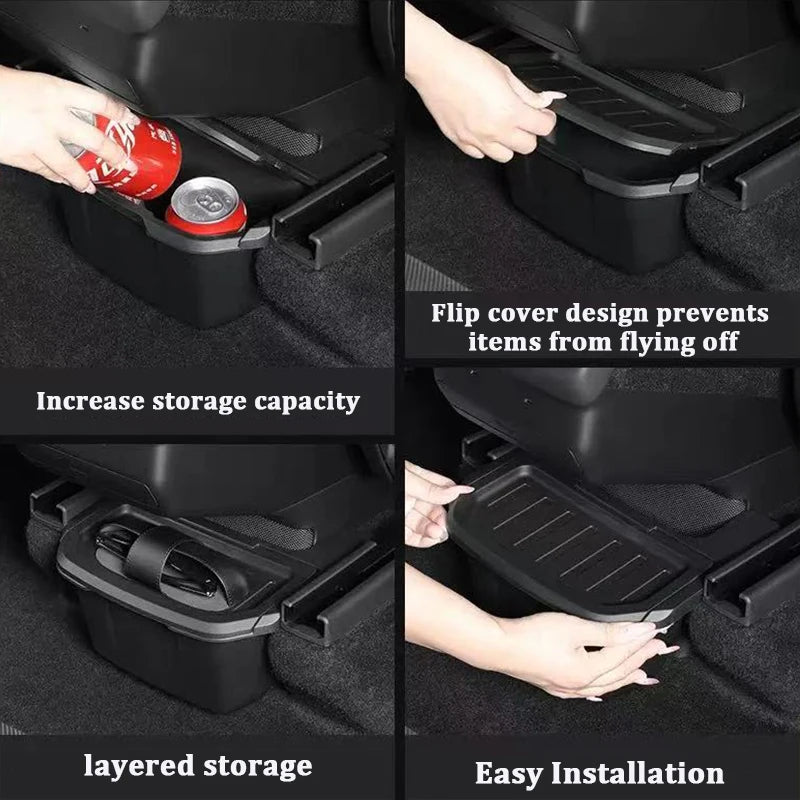 Armrest Rear Storage Box For Tesla Model YL 6-Seats 2026 TPE Center Console Under Air Vent Storage Case Trash Can Organizer Tray