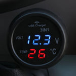 3 in 1 Car LED Digital Voltmeter Thermometer USB Charger | 12V/24V Digital Display Mo lifestyle view