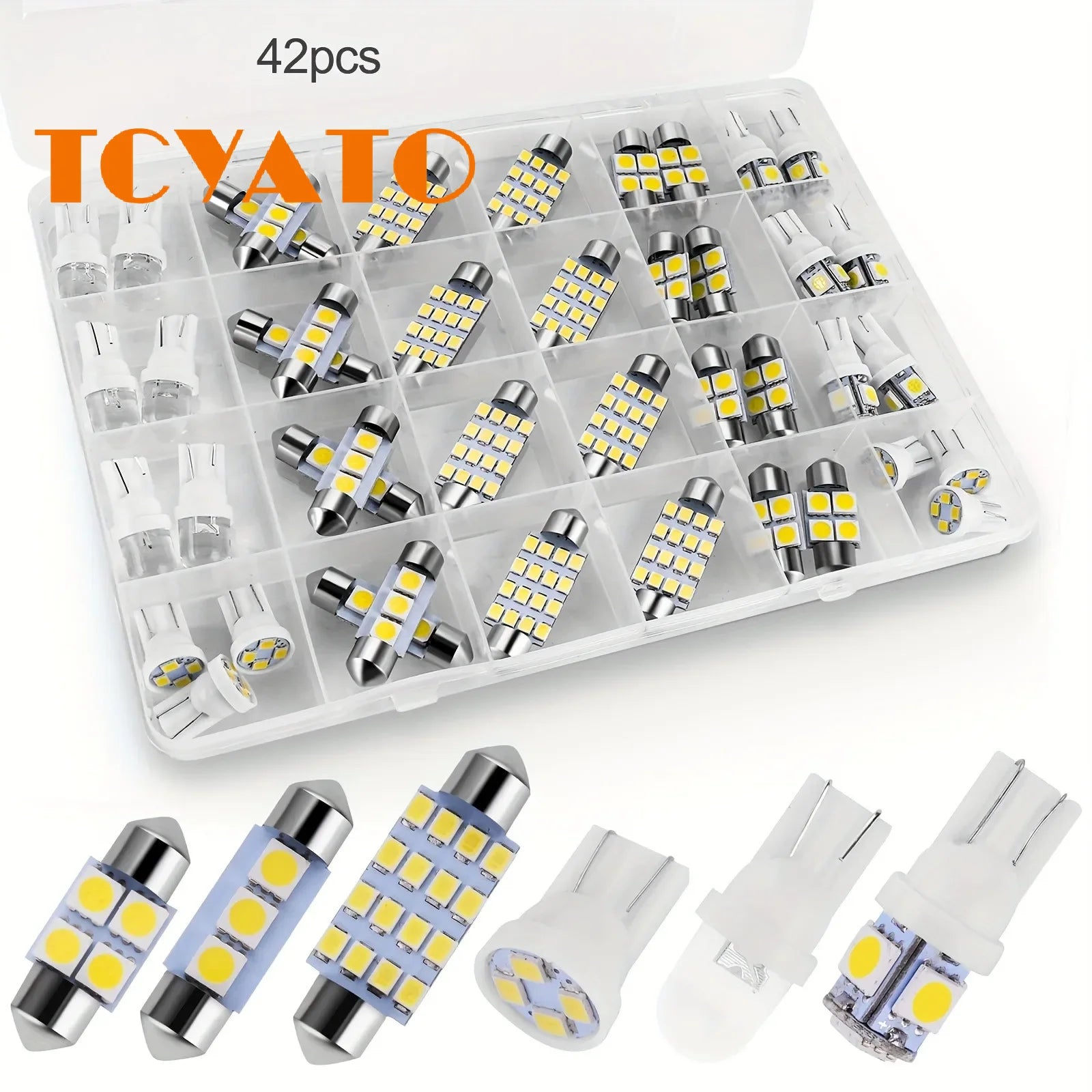 TCYATO 42 Pcs T10 6000K SMD LED Bulbs for Car Interior Dome License Plate Reading Light | Car RV Int